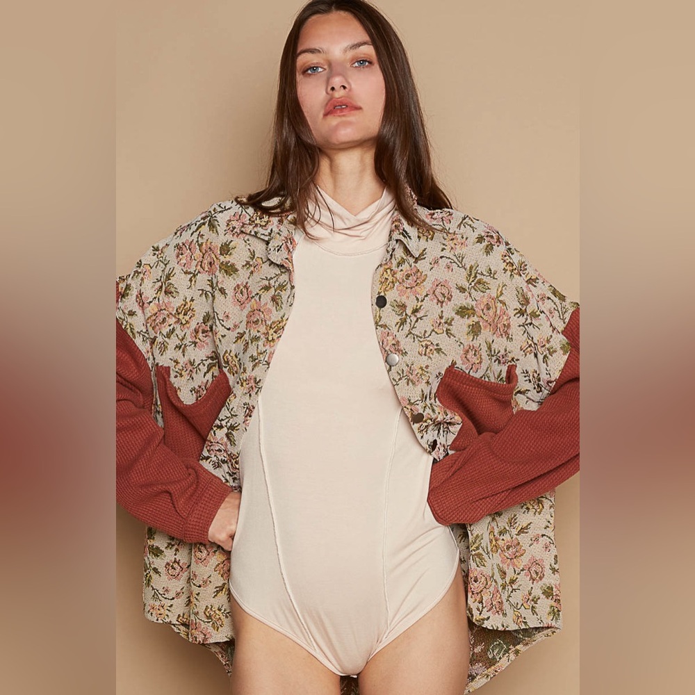 POL Floral Patchwork Jacket with Rust Sleeves and Cream Base
